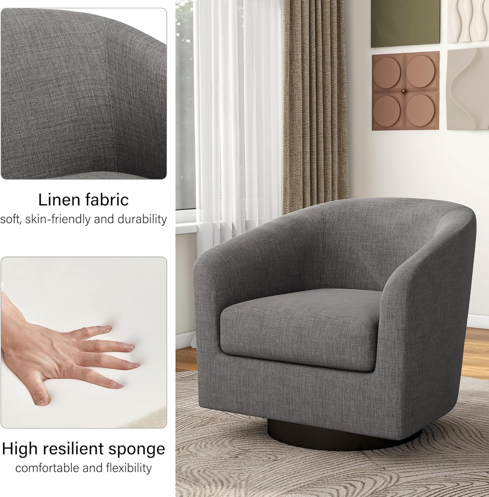 Swivel Barrel Accent Chair, Comfy Reading Armchair, Grey, Set of 2