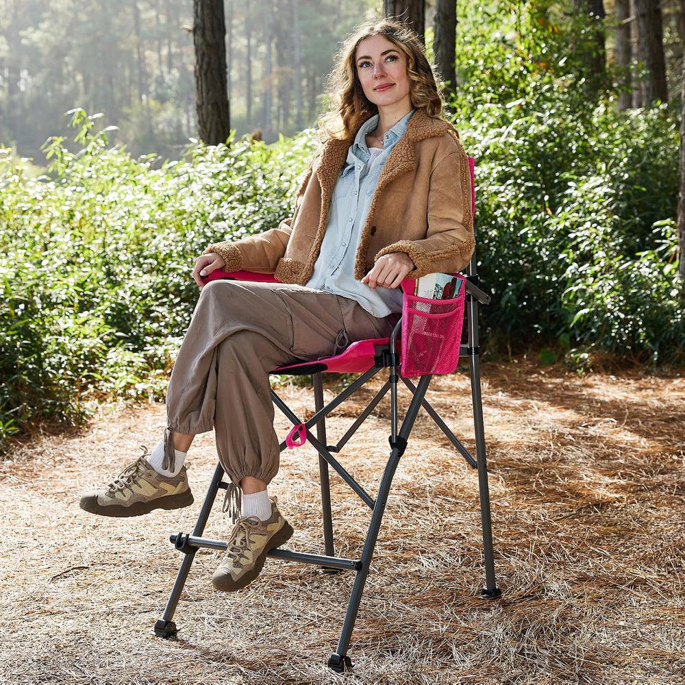 EVER ADVANCED Tall Director Chair 31" Foldable Camping with Carry Bag Pink