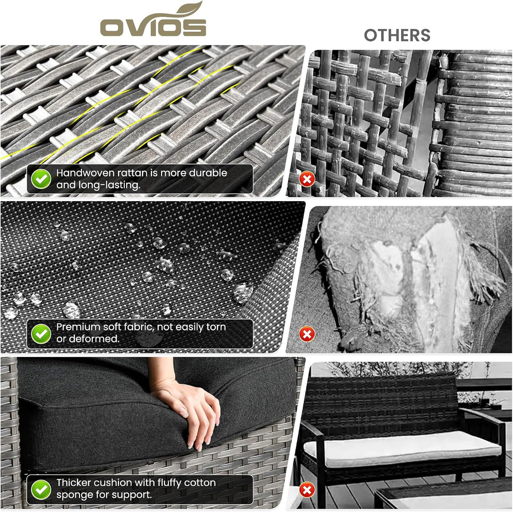 ovios 7 Pieces Patio Furniture Set with Rectangular Fire Pit Table, Swivel Ro...