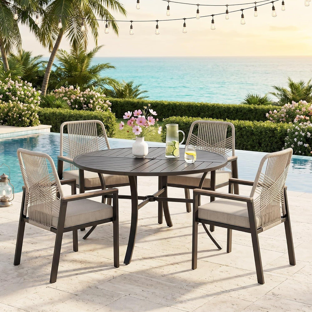 SUNSHINE VALLEY 5pc Patio Dining Set, 42" Round Table & 4 Rattan Chairs