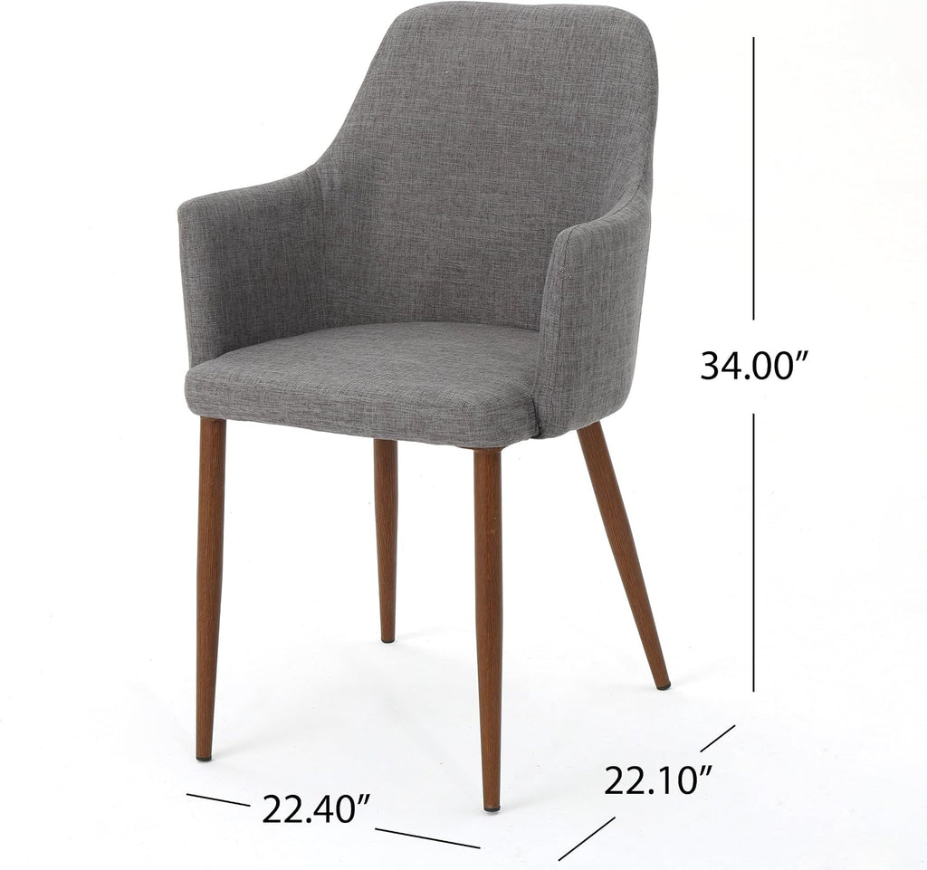 Christopher Knight Home Zeila Mid-Century Modern Fabric Dining Chair with Wood Finished Metal Legs, 2-Pcs Set, Light Grey / Dark Brown