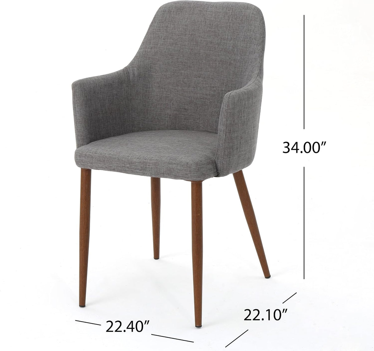 Christopher Knight Home Zeila Mid-Century Modern Fabric Dining Chair with Wood Finished Metal Legs, 2-Pcs Set, Light Grey / Dark Brown