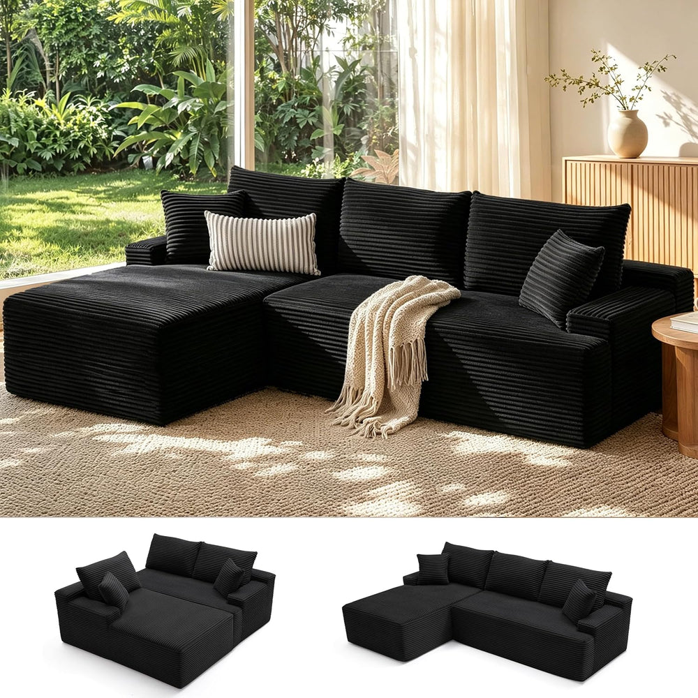 Mangodan Cloud Sectional Sofa, Boneless Couch for Living Room, Black