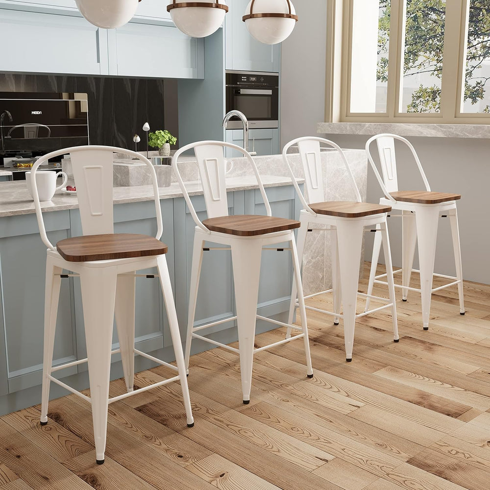 Aklaus Swivel Metal Bar Stools with Backs Counter Stools Set of 4 Counter Hei...