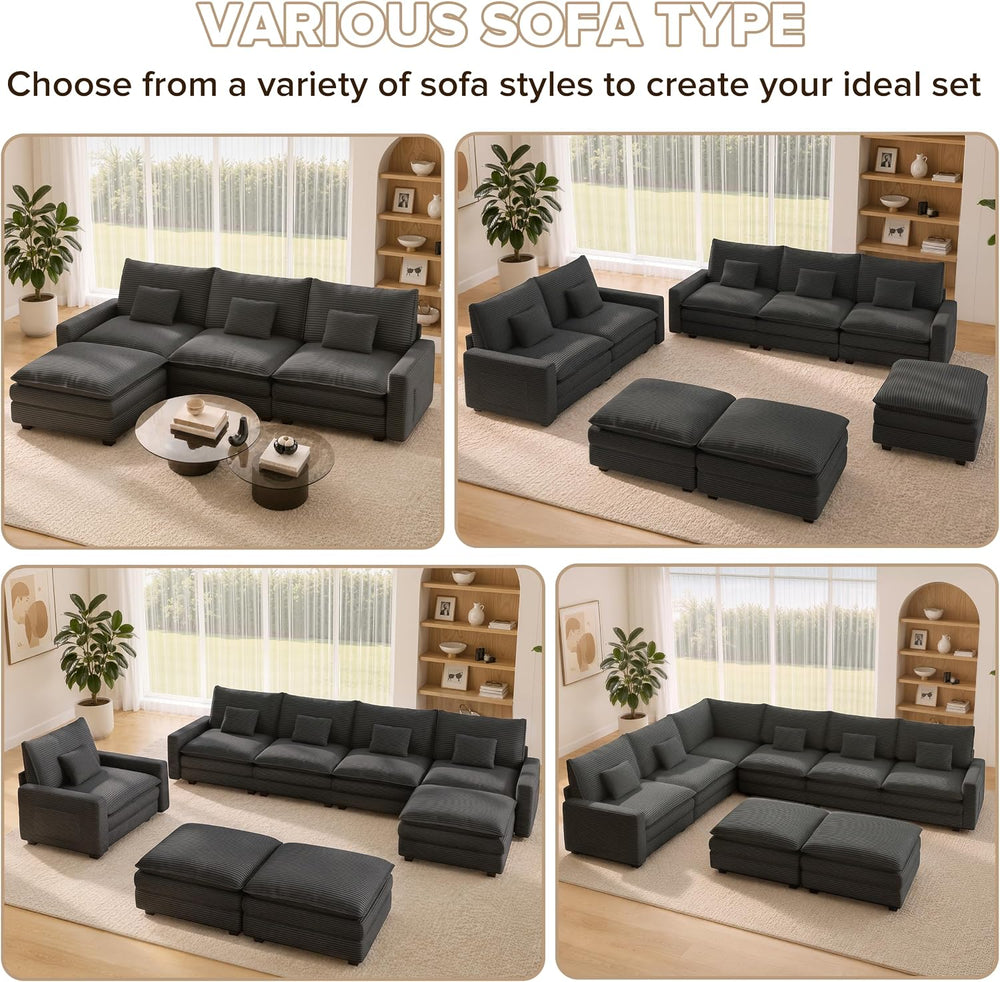 74" Cloud Loveseat with 2 Movable Ottoman, Deep Seat Modular Sectional Sofa