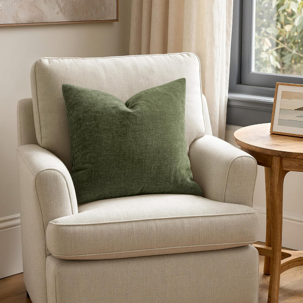 MIULEE Olive Green Chenille Couch Euro Throw Pillow Covers, 26x26