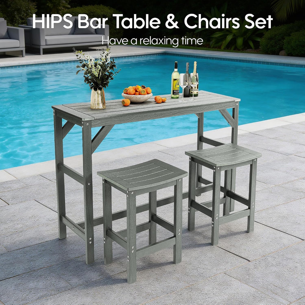 HIPS Outdoor Patio Bar Set, All Weather HIPS Bar Table and Chairs Set for Out...