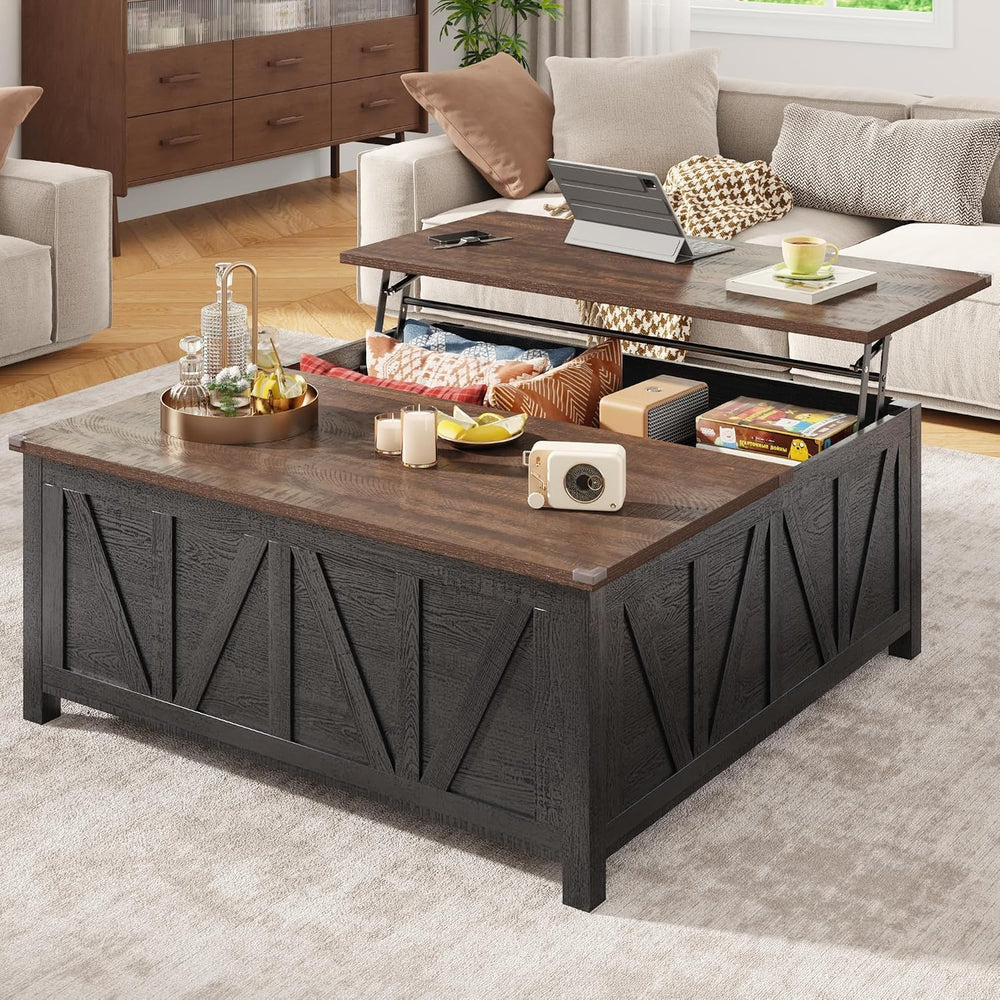 chartustriable 43.3“ Lift Top Coffee Table with Storage, Farmhouse Coffee Tab...