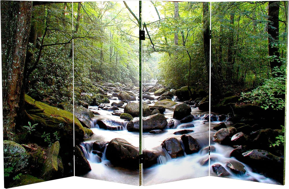 Red Lantern Double Sided Path of Life Canvas Folding Screen, 3 Foot - 4 Panel