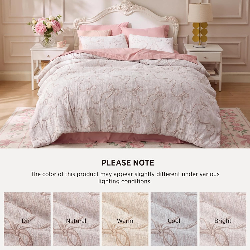 Bedsure Pink Comforter Set Cute Bow Bedding Set King GentleSoft™ 3 Pieces