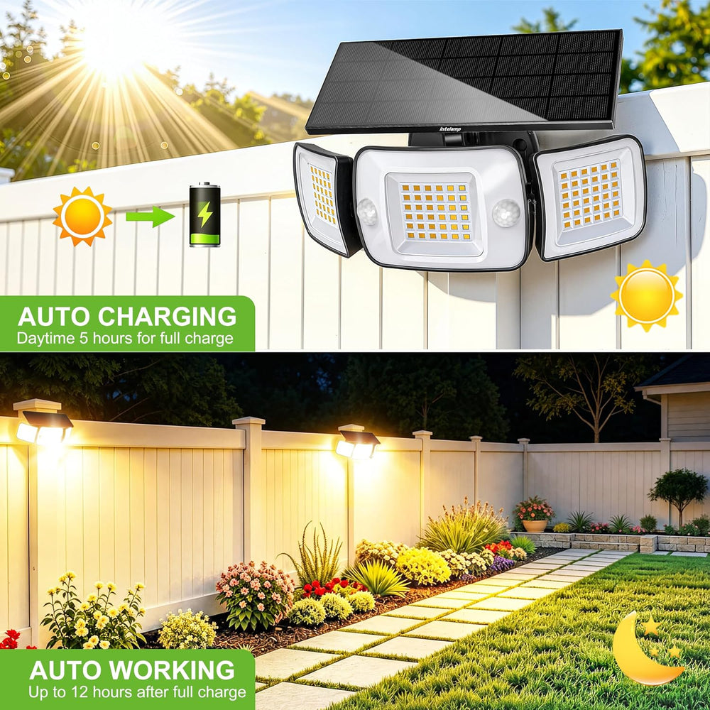 intelamp Outdoor Solar Flood Motion Sensor Light 6000mAh 6500K