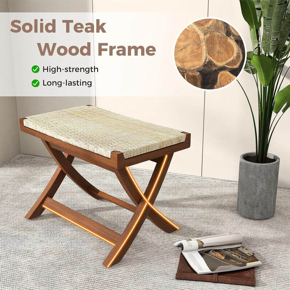 Tangkula Folding Natural Rattan Ottoman, Saddle Footrest Stool with Hand-Wove...
