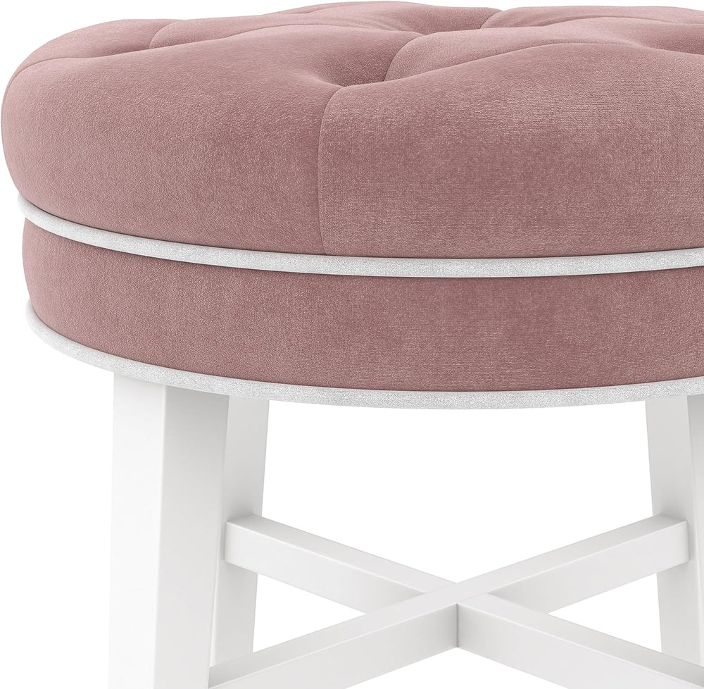 Hillsdale Sophia Round Tufted Wood Upholstered Backless Vanity Stool for Make...