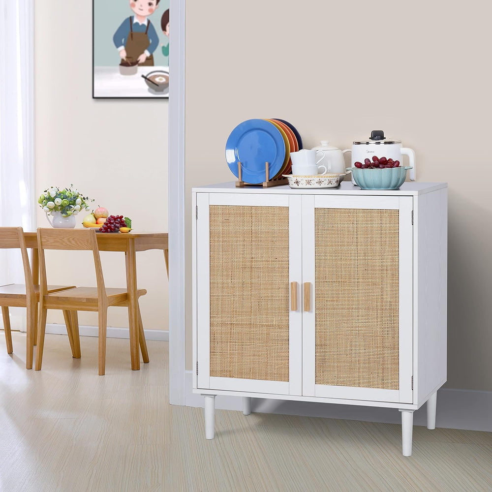 Finnhomy Sideboard Buffet Cabinet, Kitchen Storage Console with Rattan Decora...
