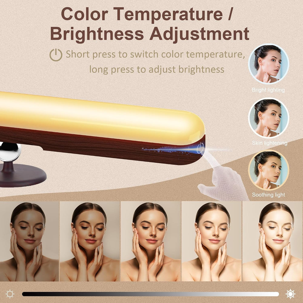 Benreom 2 Pack Rechargeable Vanity Lights for Mirror, Dark Wood