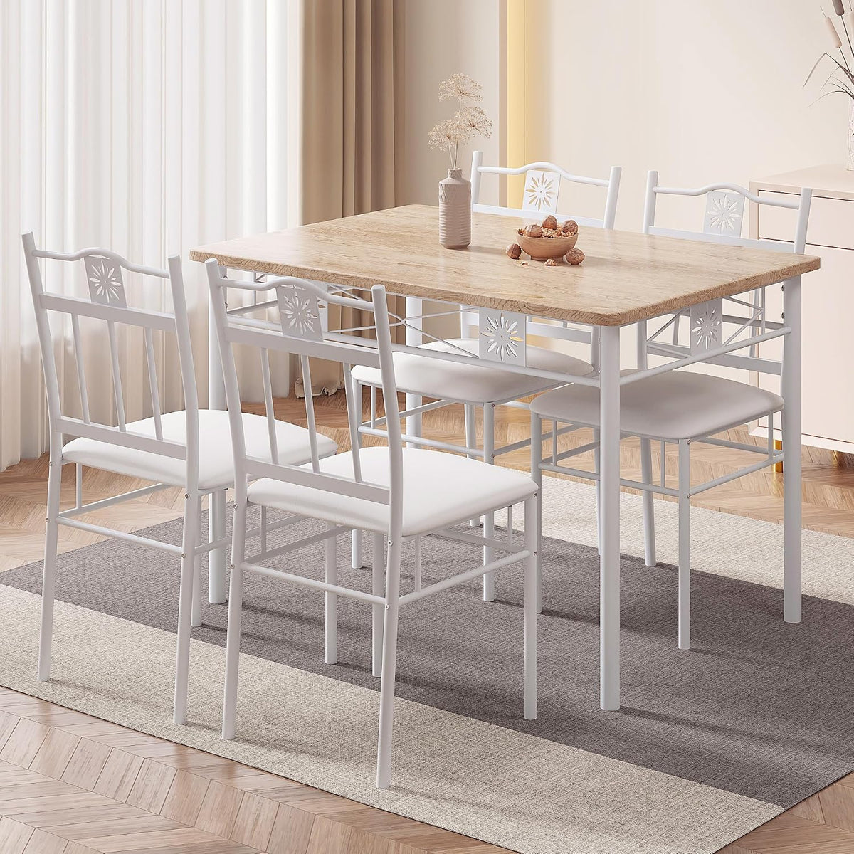 vecelo 5 piece dining table set for 4 shown in use