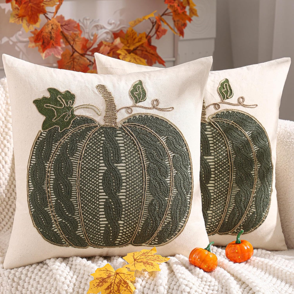 Halloween Green Pumpkin Throw Pillow Covers 18x18 Set of 2