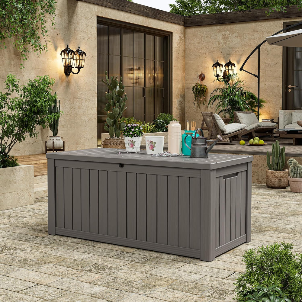 Resin Outdoor Deck Storage Box Waterproof (Grey, 150 Gallon)