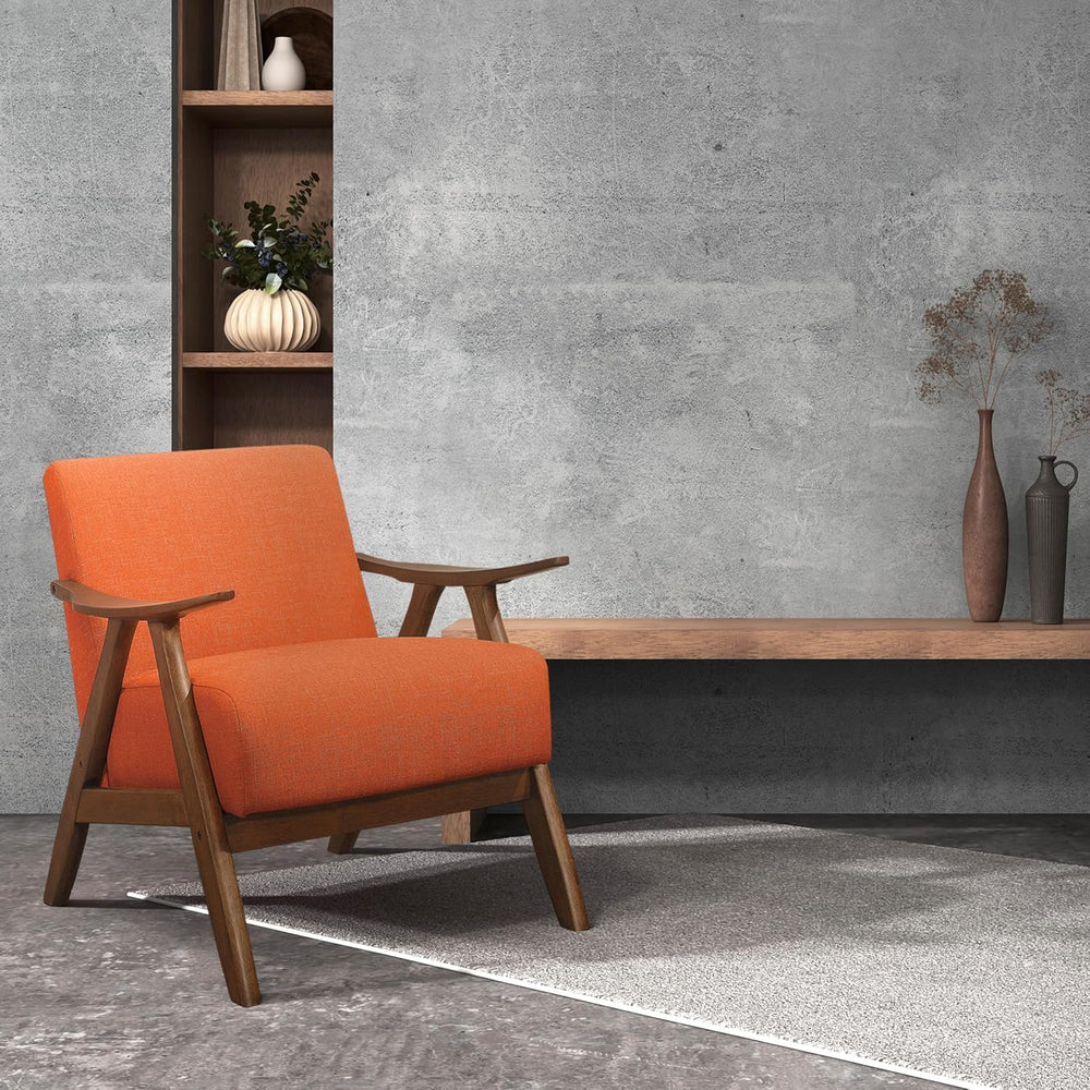 Lexicon Mid Century Modern Accent Chair with Walnut Wood Frame, Orange