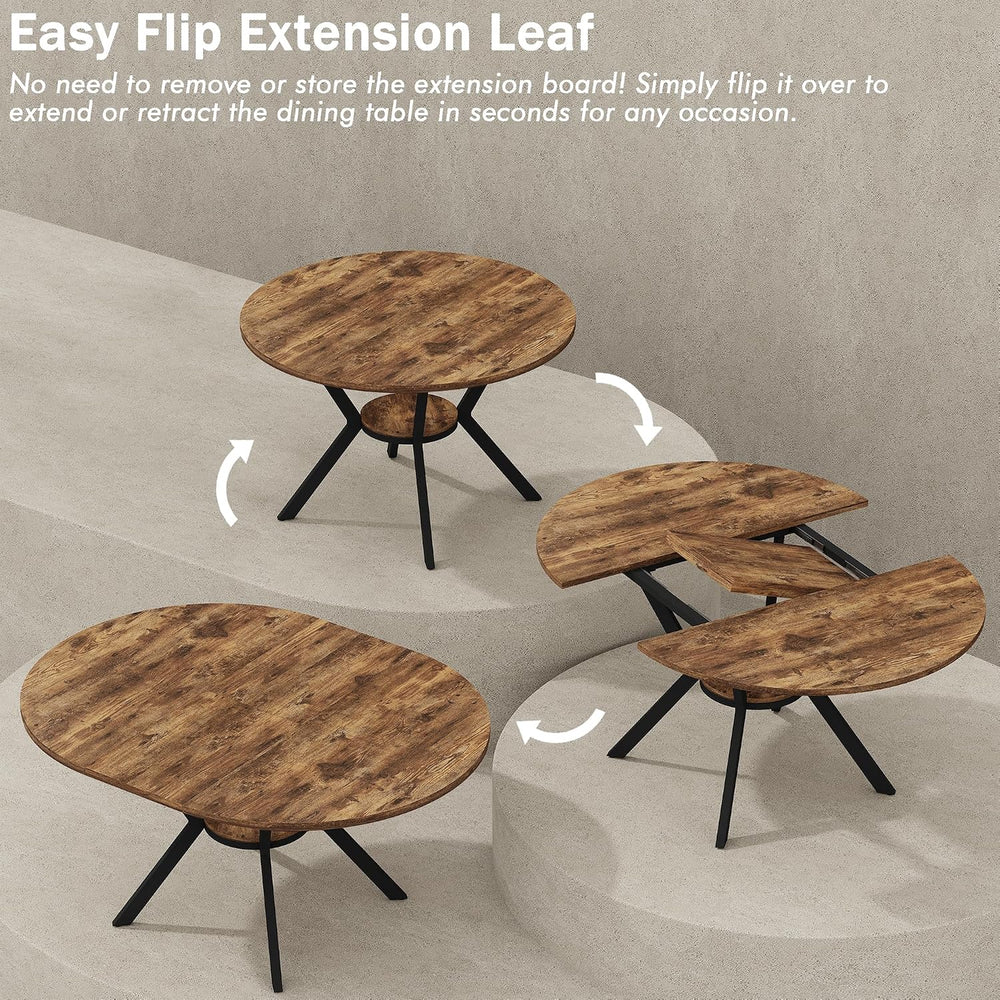 42"-58" Extendable Round Oval Dining Table for 4-6 with Storage Shelf