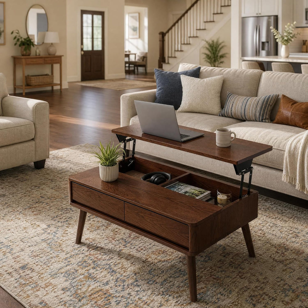 Solid Oak Wood Lift Top Coffee Table for Living Room, Fully-Assembled