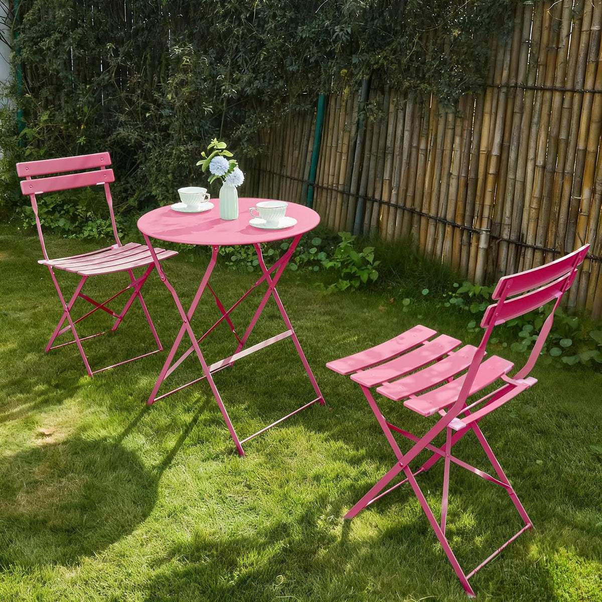 3 Pieces Bistro Set, Patio Table and Chairs Set,Rose Red