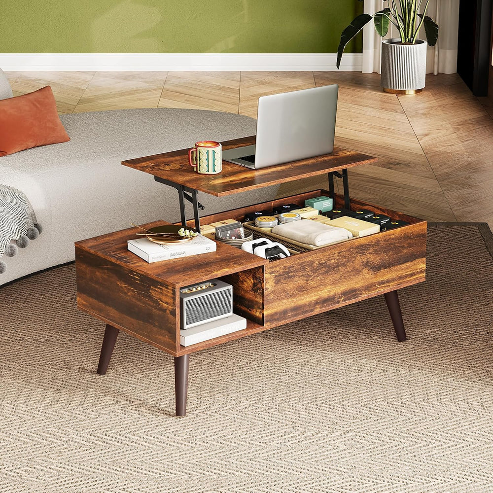 WLIVE Lift Top Coffee Table with Hidden Storage, Brown