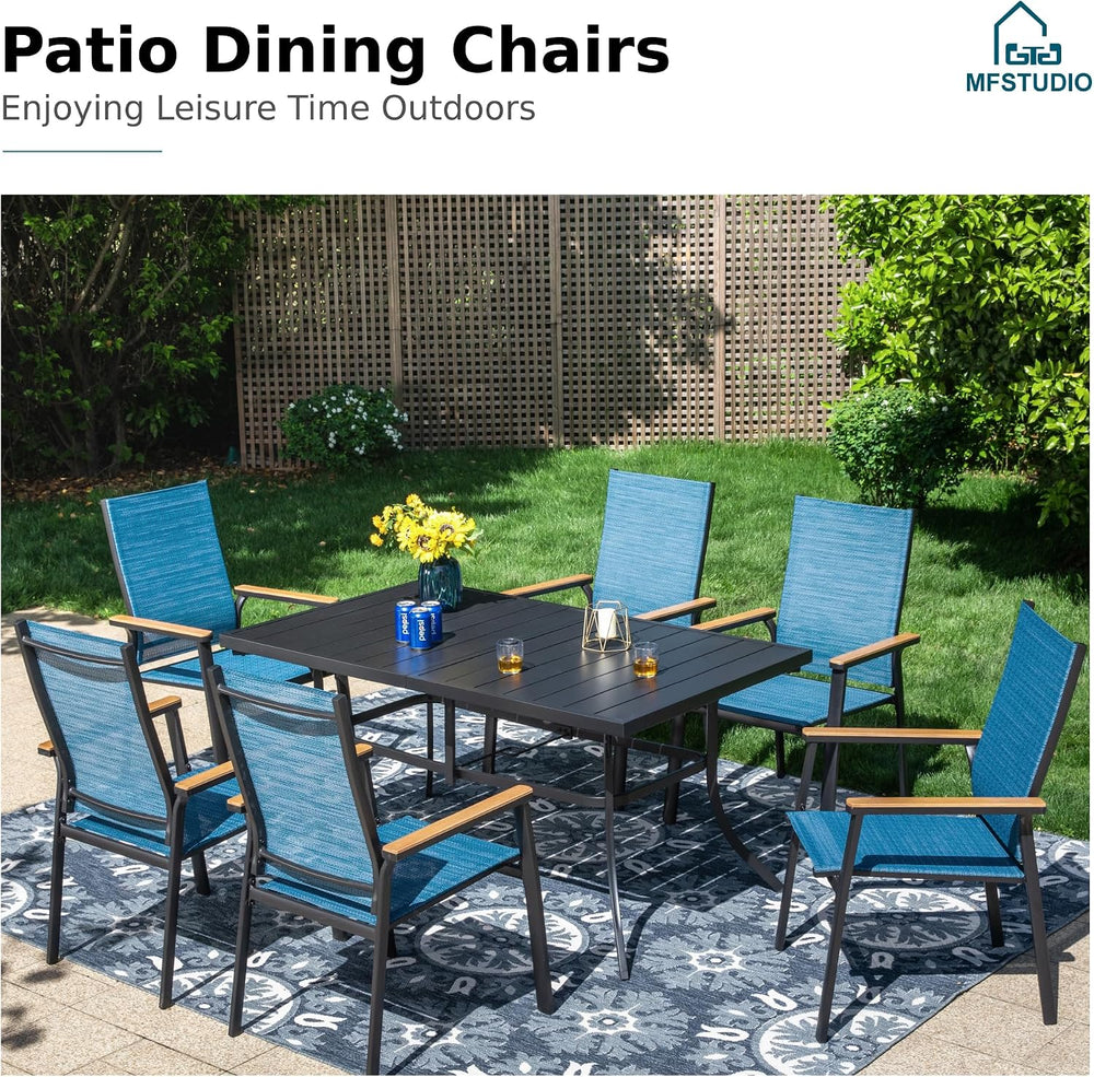 MFSTUDIO Stackable Patio Dining Chairs Set of 4, Aluminum & Textilene, Blue