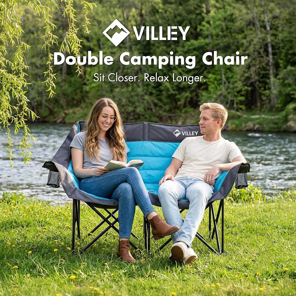 VILLEY Oversized Double Camping Chair, Heavy-Duty Folding Loveseat