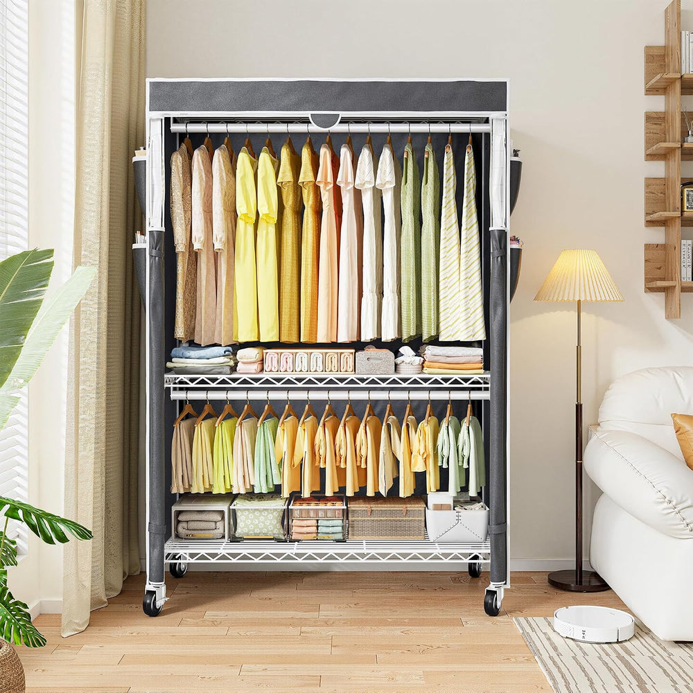 Raybee Rolling Clothes Rack with Cover, Portable Closet for Bedroom, Dorm