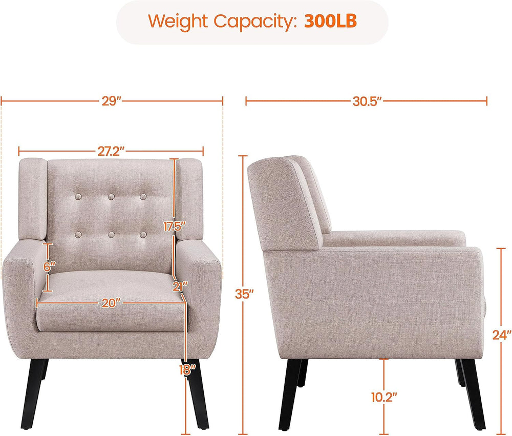 Yaheetech Accent Chair, Living Room Chair, Mid-Century Modern Vibe, Beige