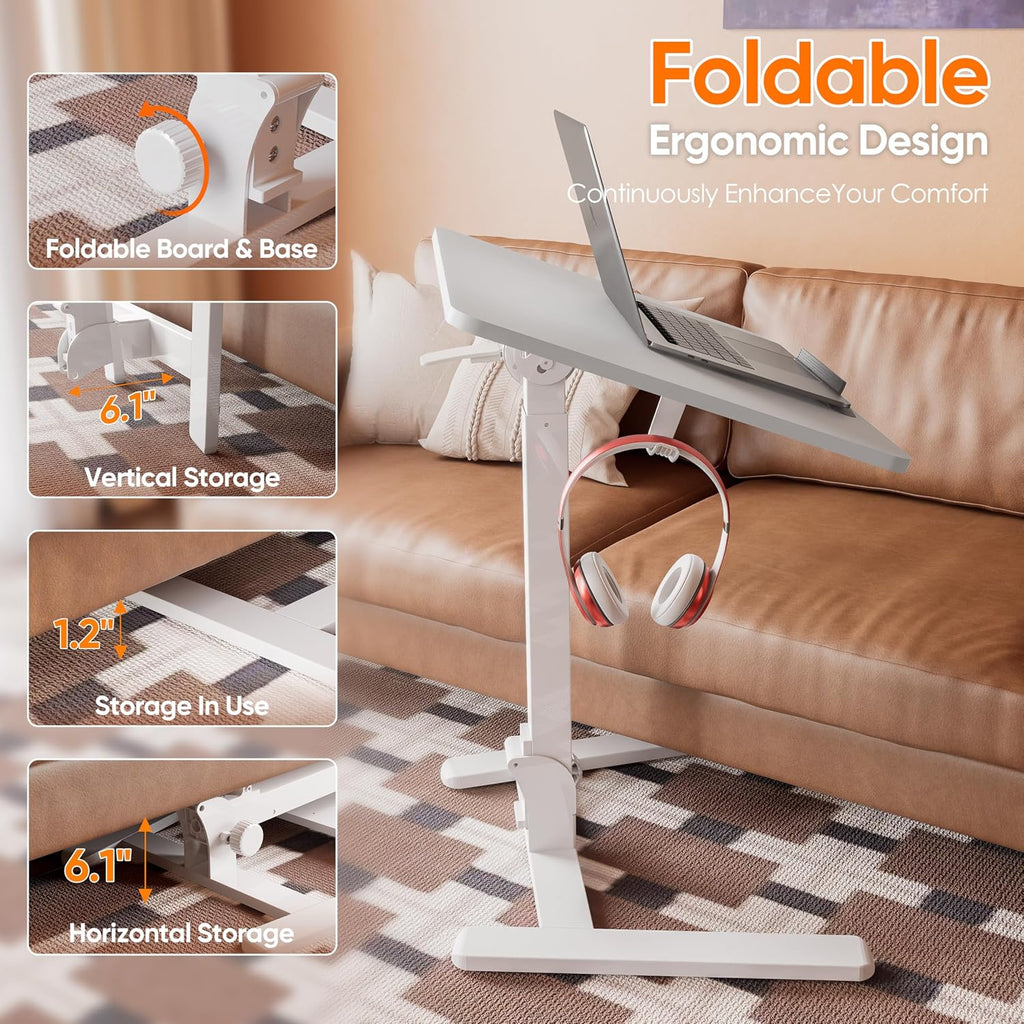 Monomi 25“ Mobile Folding Desk,Pneumatic Sit-Stand Table,No Assembly,White