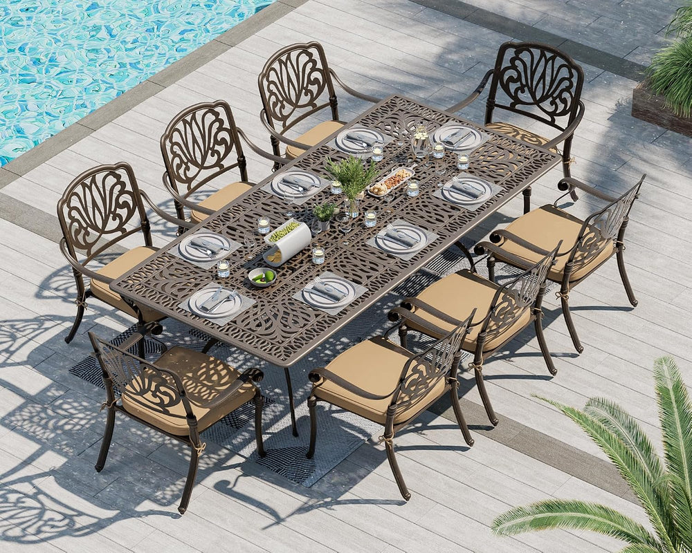 TITIMO 9-Piece Cast Aluminum Patio Furniture Set, Outdoor Patio Dining Set