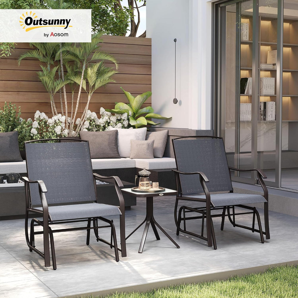 Outsunny 3 Piece Outdoor Glider Chair Coffee Table Bistro Set Gray