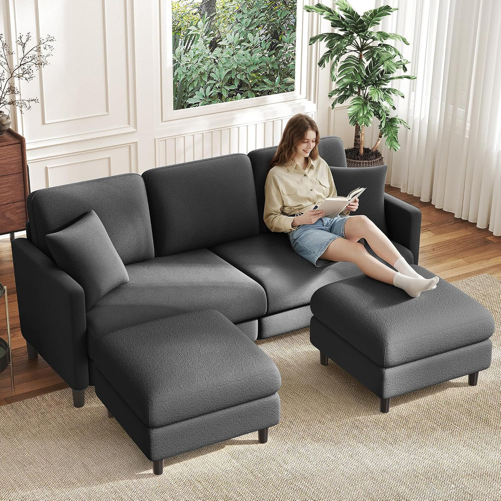 Welzona Loveseat Sofa, Teddy Love seat Couches 83", with 2 Storage Ottomans