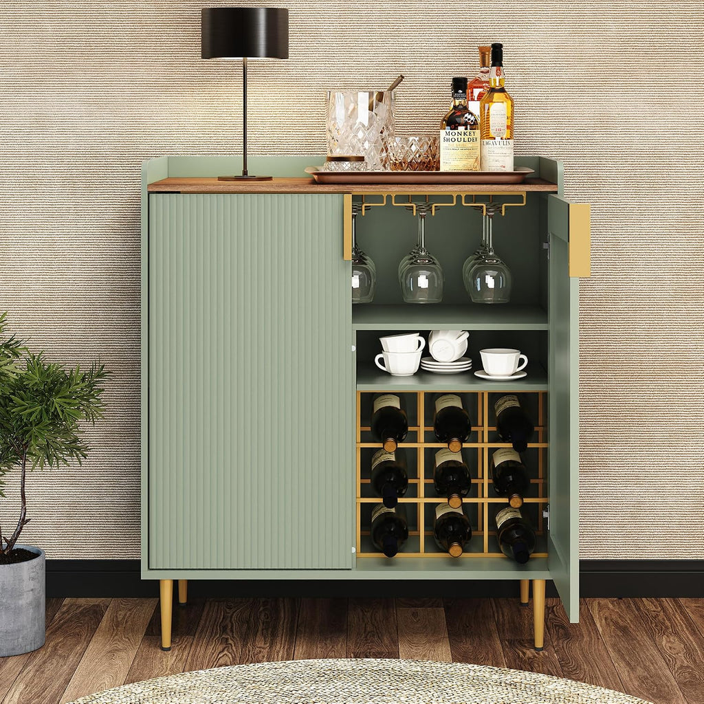 ARTPOWER Coffee Bar Cabinet with Wine Rack&Glass Holder, Sage Green