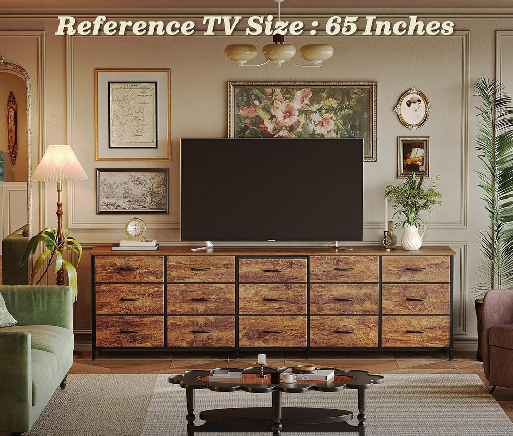 Huuger 78.7 inch Long Dresser for Bedroom, 15 Drawer Fabric Dresser for Close...