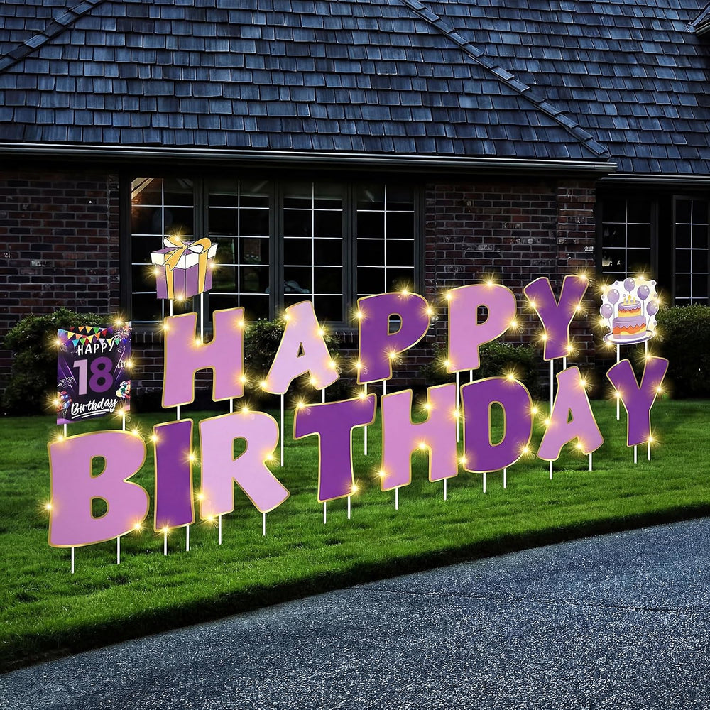 Jetec 22 Pcs Happy Birthday Yard Sign with Stakes, 16", Gradient Purple