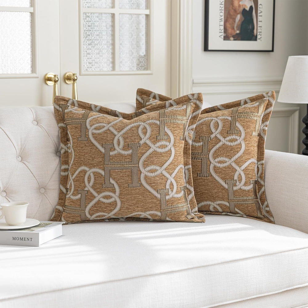 1 Piece Modern Letter H Throw Pillow Cover 20x20 Inch, Light Brown