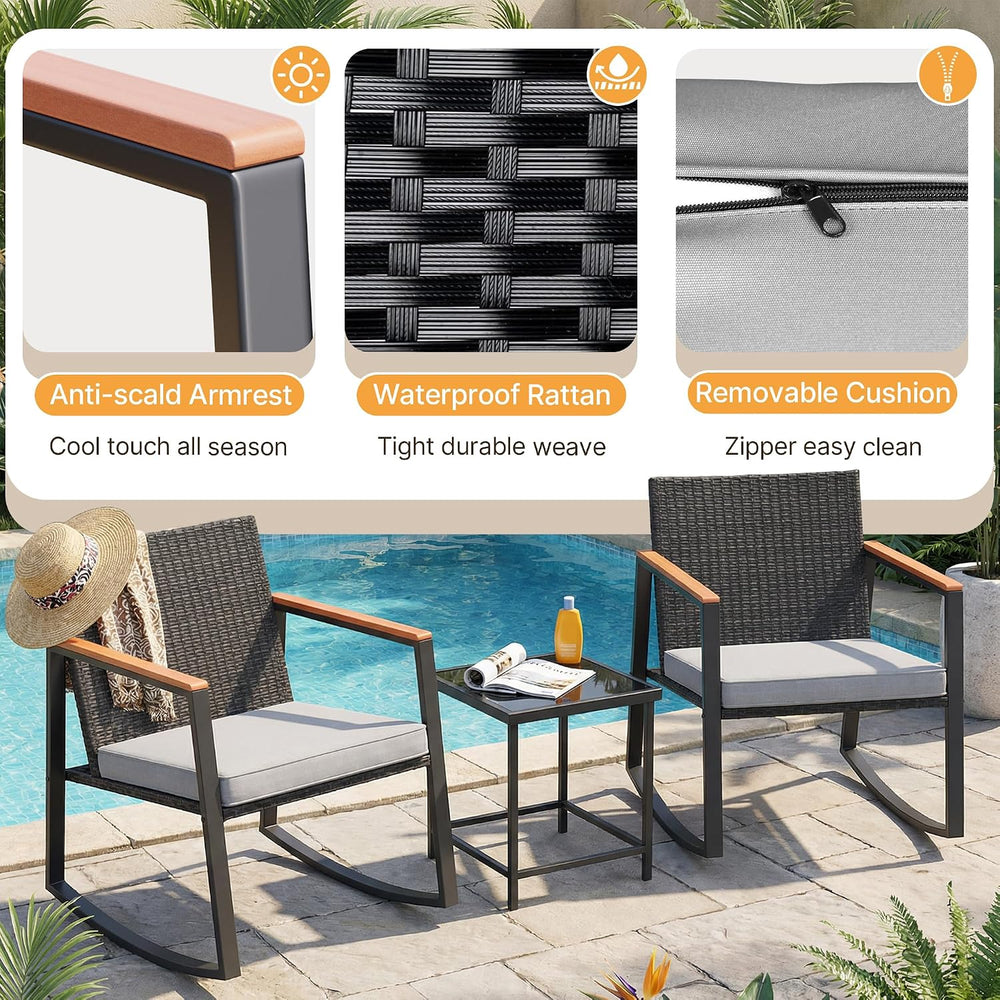 Gizoon 3 Pieces Rocking Patio Bistro Set with Anti-Scald Armrest