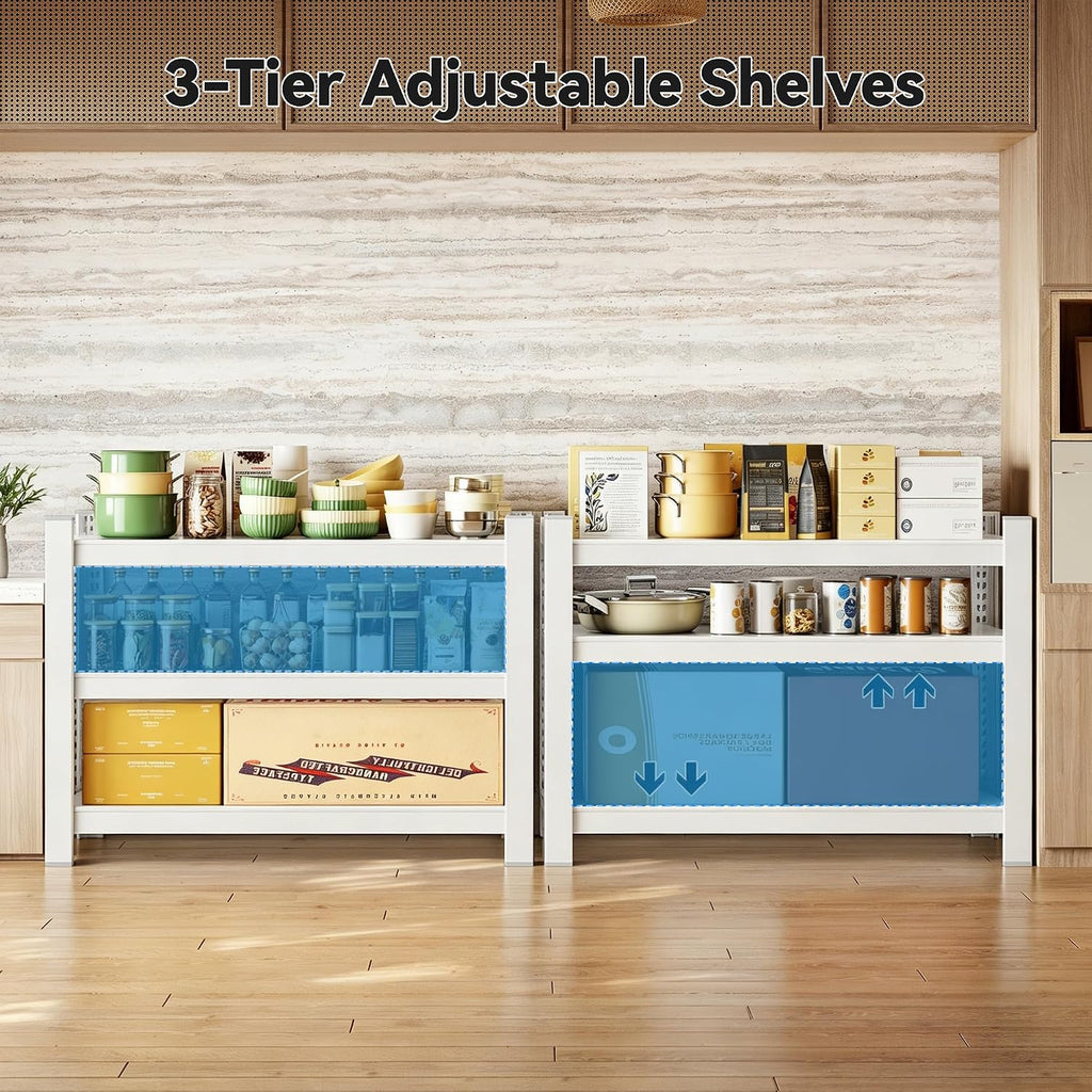 Wanfu Garage Shelving, 36" H x 36" W x 16" D Metal Storage Shelves-3 Tier Shelving Unit, Adjustable Heavy Duty 3 Tier Shelf for Garage, Pantry, Kitchen, Basement-White