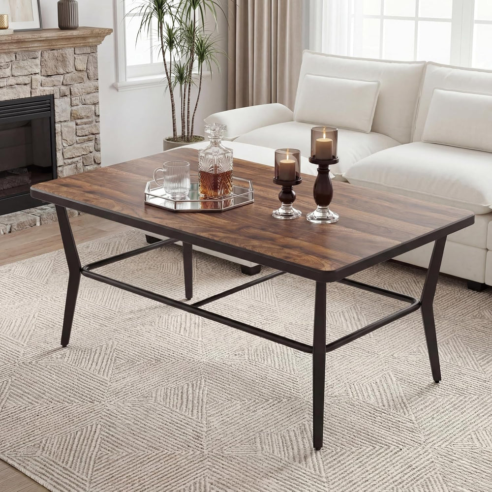 ALAULM Outdoor Coffee Table, 47" Rectangle Metal Patio Coffee Table with...