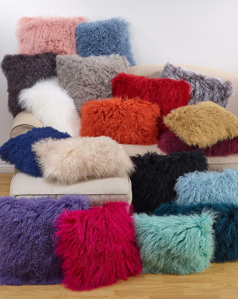 SARO LIFESTYLE Mongolian Lamb Fur Throw Pillow - Plush Textured Throw Pillow ...