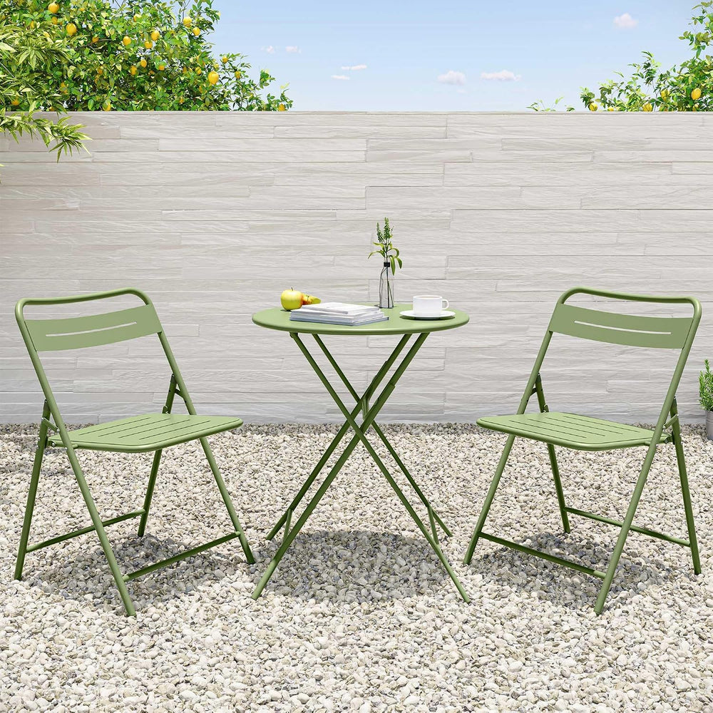 LAUSAINT HOME 3-Piece Folding Steel Bistro Set, Round, Green