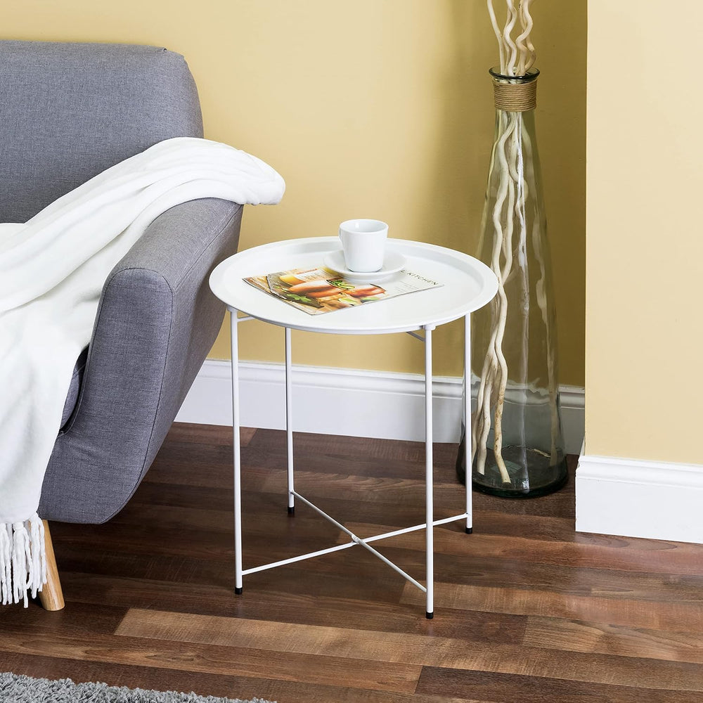 Home Basics , Matte White Foldable Round Multi-Purpose Metal Side Accent, Cof...