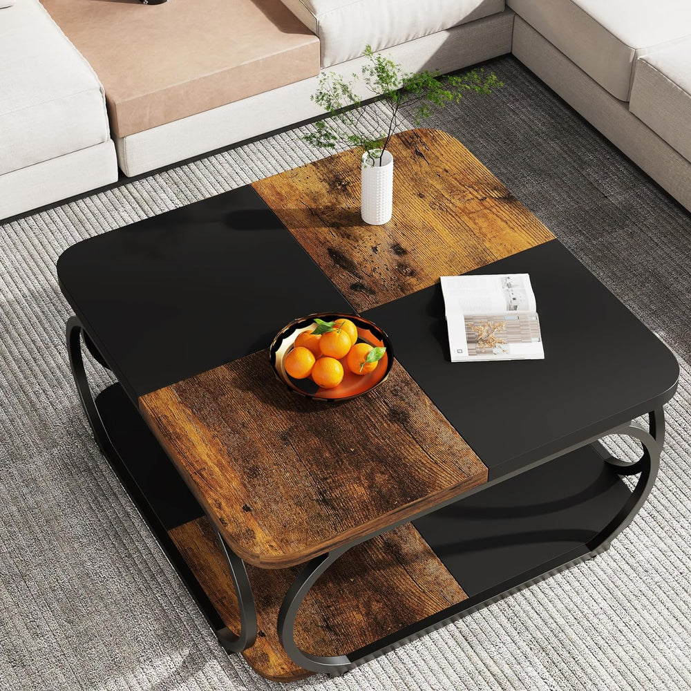 Tribesigns Square Coffee Table with 2 Tiers, 40 inches Low Farmhouse Coffee T...
