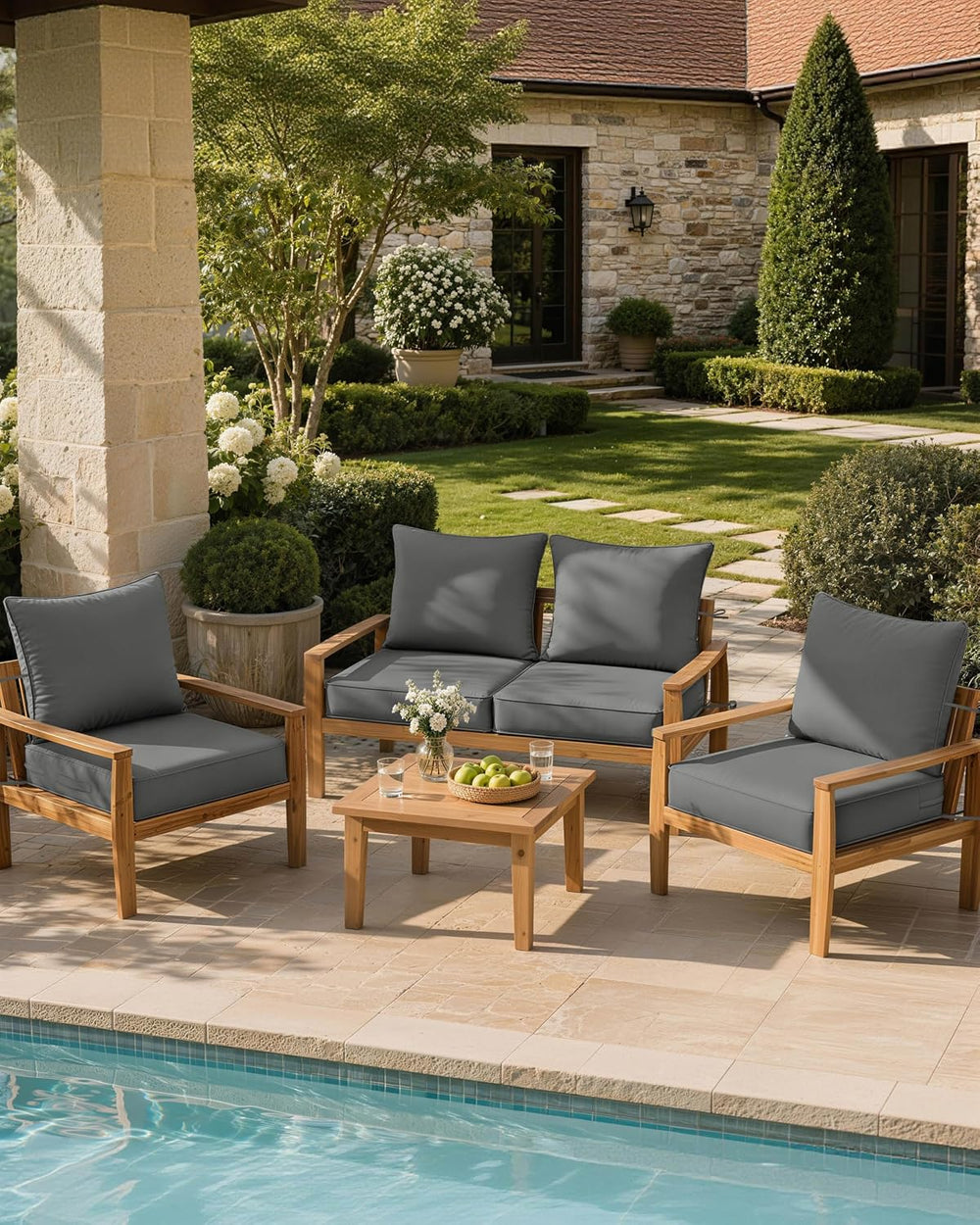 Outdoor Chair Cushion Set of 4, 19x19x4 Waterproof Fade Resistant