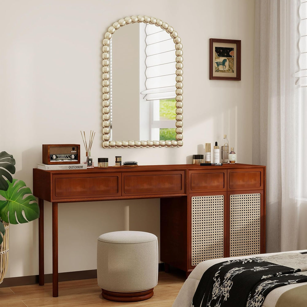24x36 Inch Silver White Arched Vanity Wall Mounted Mirror