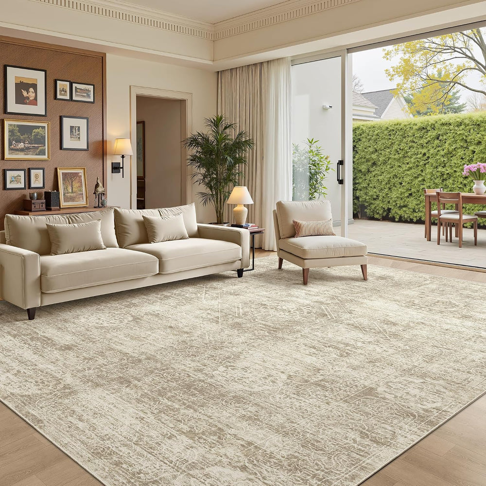 Madane 8x10 Area Rugs for Living Room, Washable Vintage Beige Rug