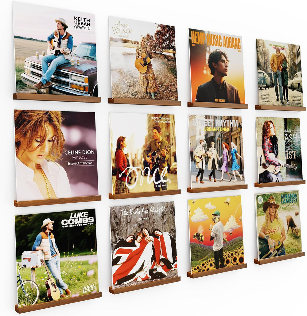 Emfogo Vinyl Record Shelf Wall Mount, 12 Pack Album Record Holder Wall, 12 in...